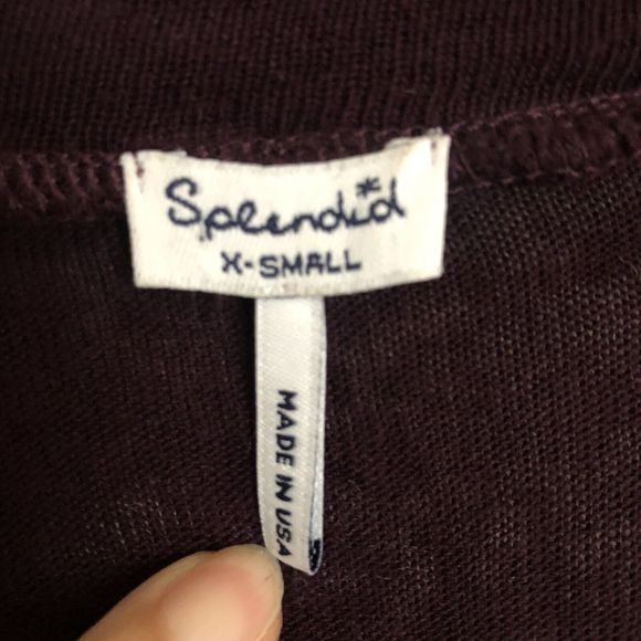 SPLENDID Purple Silver Sheer long sleeve ruched v-neck knit shirt X-Small - Picture 3 of 9